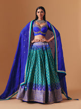 Blue and green silk designer lehenga choli with shaded
