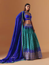Blue and green silk designer lehenga choli with shaded