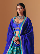 Blue and green silk designer lehenga choli with shaded