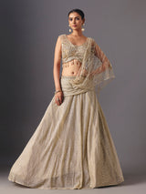 Cream lehenga choli with stylish pre draped dupatta