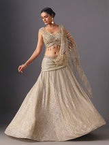 Cream lehenga choli with stylish pre draped dupatta
