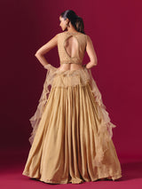 Dark beige party wear lehenga choli with ruffle dupatta
