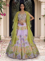Purple silk ruffle cape designer lehenga look