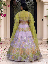 Purple silk ruffle cape designer lehenga look