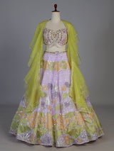 Purple silk ruffle cape designer lehenga look