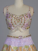 Purple silk ruffle cape designer lehenga look