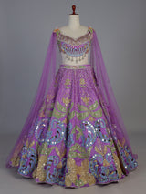 Purple silk cape designer party lehenga attire