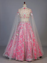 Pink silk cape style designer lehenga ensemble