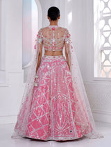 Pink silk cape style designer lehenga ensemble