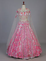 Pink silk cape style designer lehenga ensemble