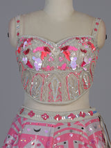 Pink silk cape style designer lehenga ensemble