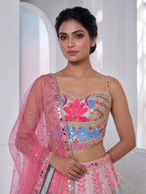 Pink raw silk elephant motif festive lehenga choli