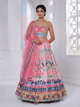Pink raw silk elephant motif festive lehenga choli