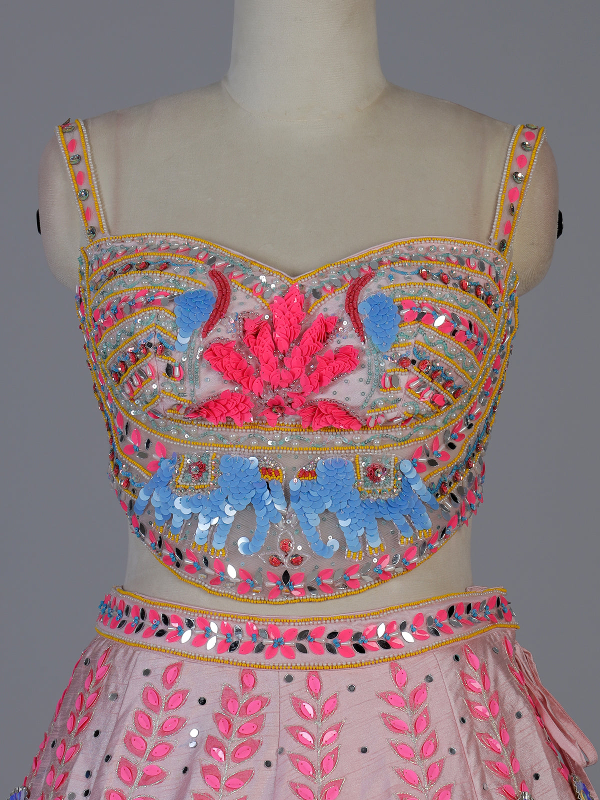 Pink raw silk elephant motif festive lehenga choli