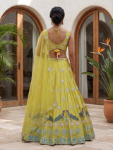 Yellow raw silk embroidered haldi lehenga attire
