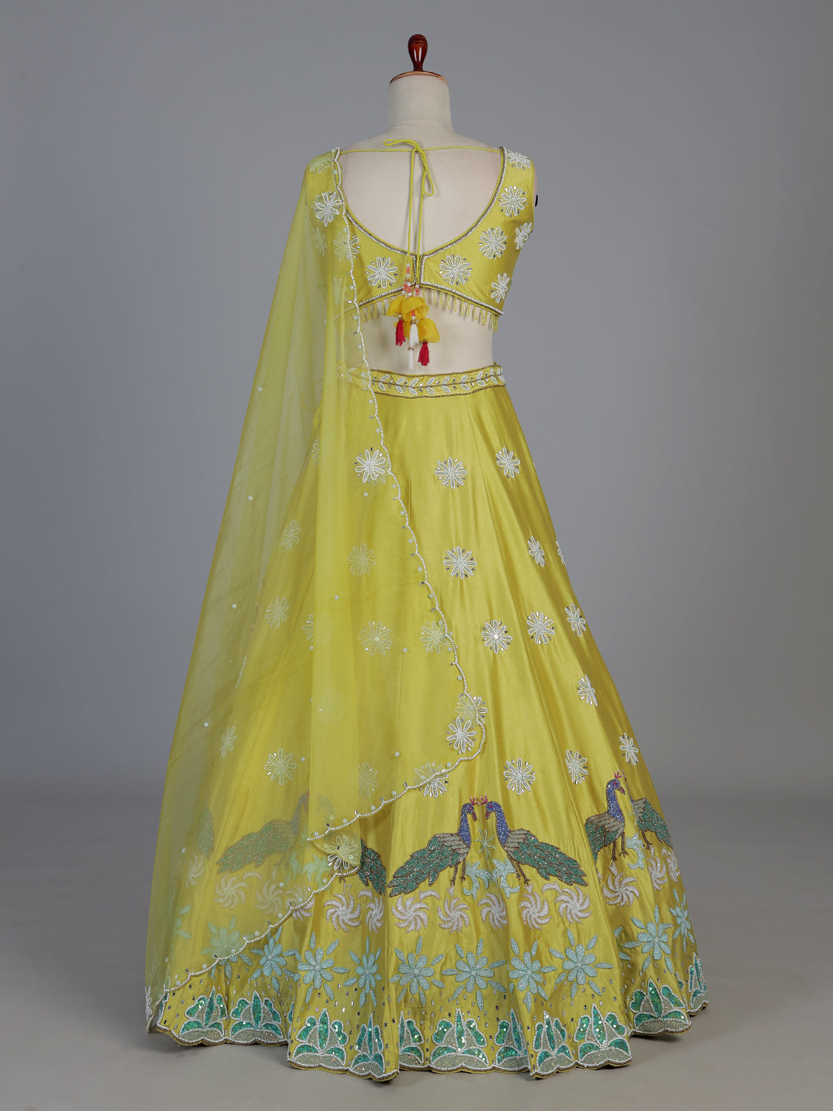Yellow raw silk embroidered haldi lehenga attire