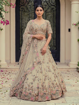 Gold shimmer silk embroidered festive lehenga choli