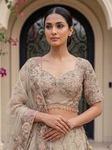 Gold shimmer silk embroidered festive lehenga choli