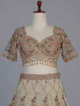 Gold shimmer silk embroidered festive lehenga choli
