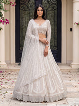 White net designer lehenga choli with embellished dupatta