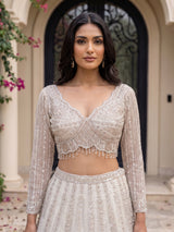 White net designer lehenga choli with embellished dupatta