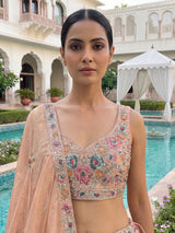 Peach crepe silk blooming garden lehenga choli