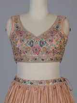 Peach crepe silk blooming garden lehenga choli
