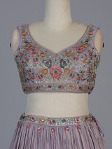 Lavender crepe silk floral garden lehenga ensemble