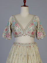 Golden crepe silk botanical embroidered lehenga attire