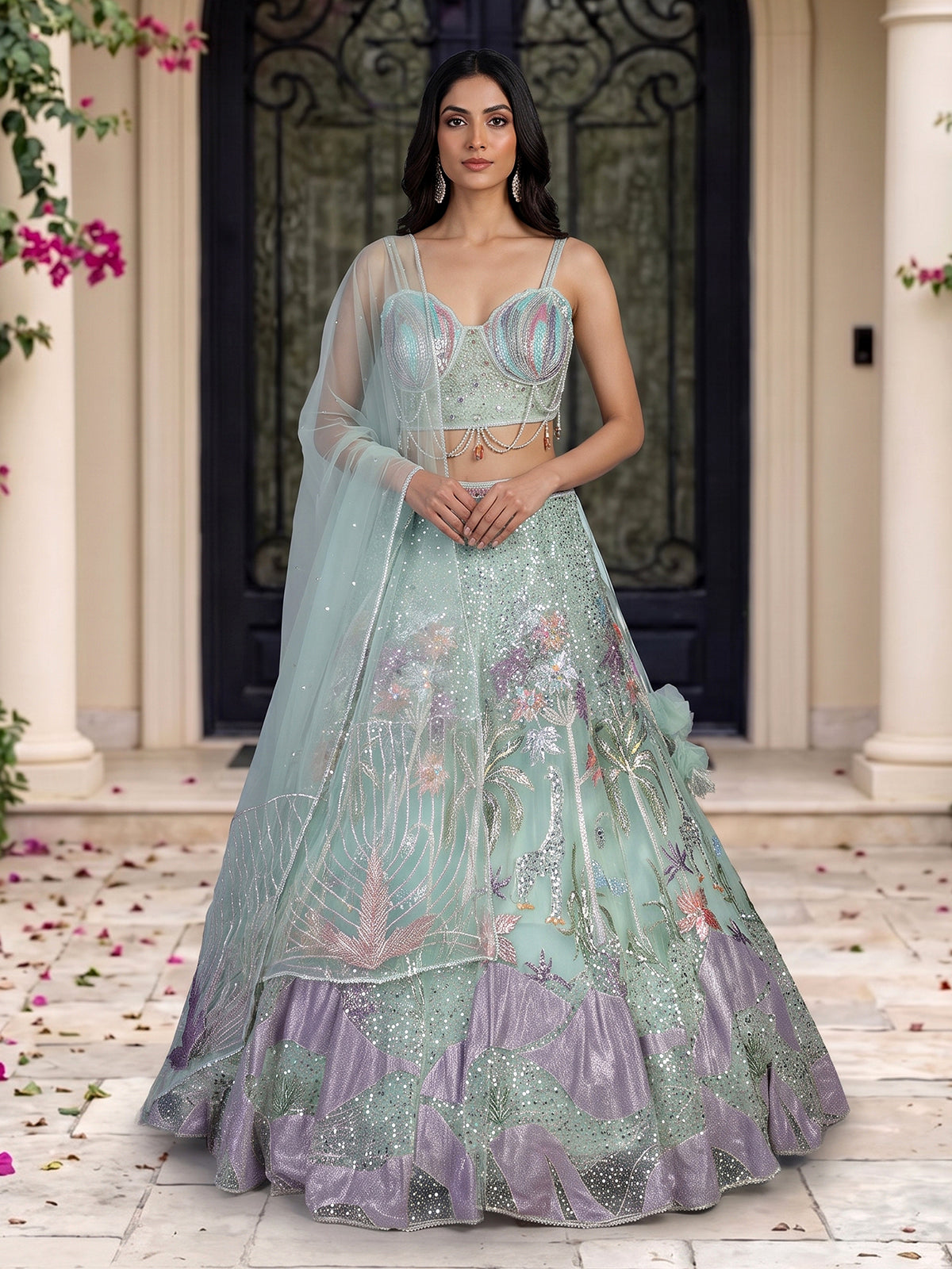 Pista net embellished statement lehenga choli