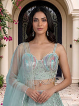 Pista net embellished statement lehenga choli