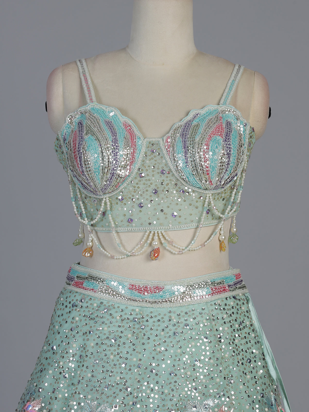 Pista net embellished statement lehenga choli