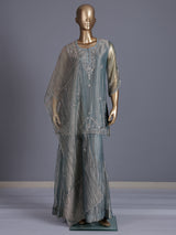 Stone grey tissue silk embellished palazzo kurti set for women