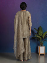 Beige tissue silk embellished palazzo kurti set for women