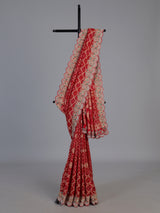 Red bandhani georgette heritage saree