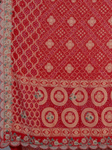 Red bandhani georgette heritage saree