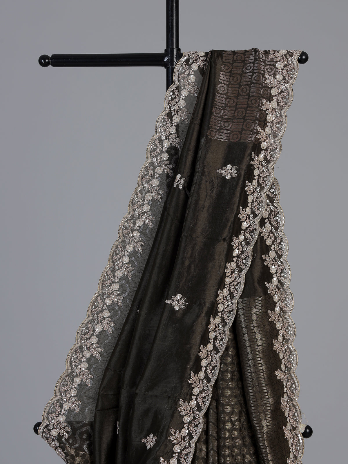 Grey dola silk embroidered occasion saree