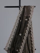 Grey dola silk embroidered occasion saree