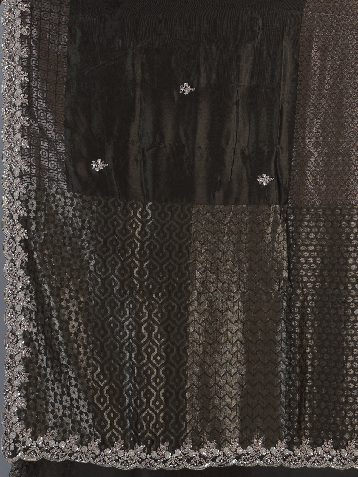 Grey dola silk embroidered occasion saree