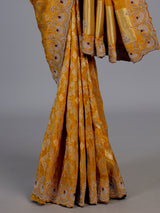 Yellow dola silk scalloped festive saree