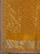 Yellow dola silk scalloped festive saree