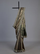 Green art tissue silk peacock embroidered designer saree