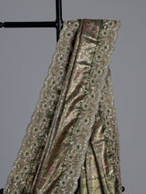 Green art tissue silk peacock embroidered designer saree
