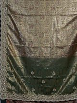 Green art tissue silk peacock embroidered designer saree