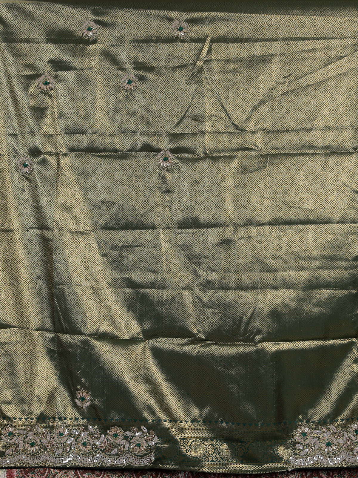 Green art tissue silk peacock embroidered designer saree