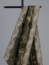 Green dola silk floral embroidered festive saree