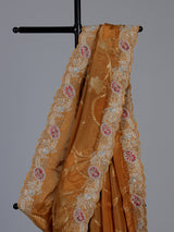 Mustard yellow dola silk floral zari saree