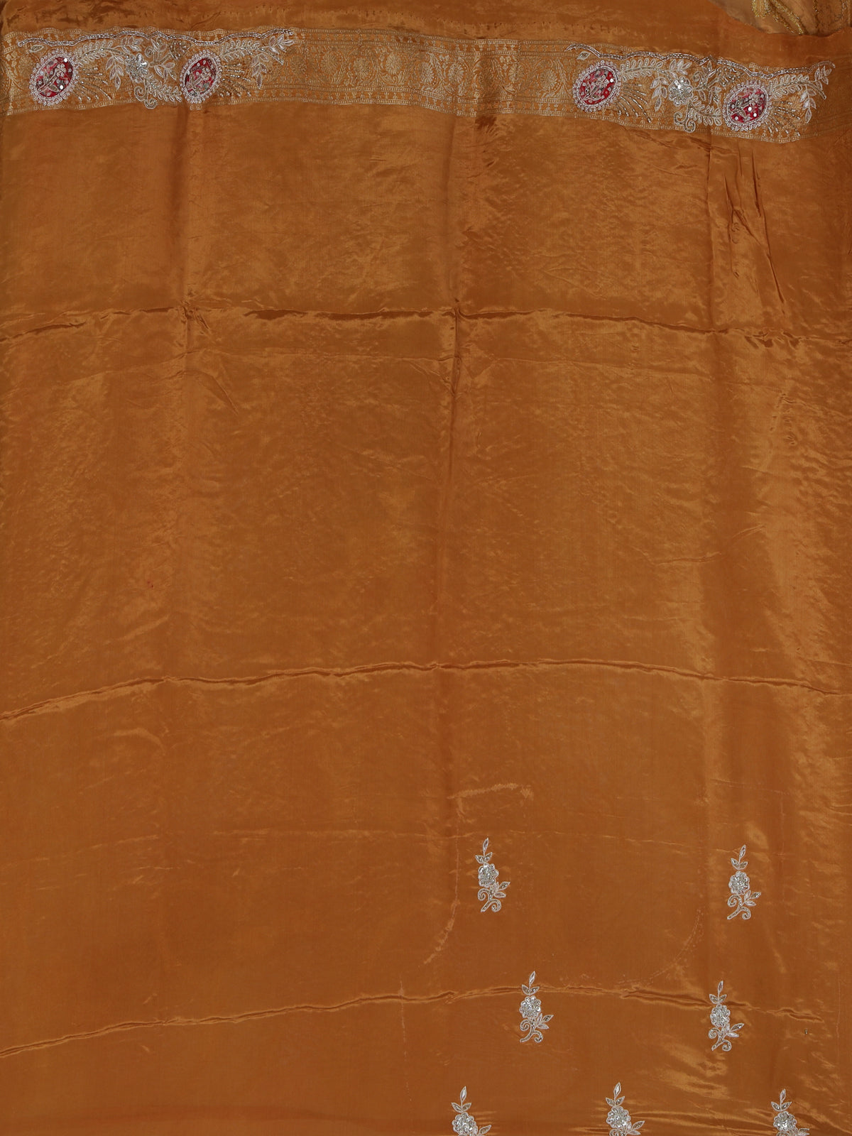 Mustard yellow dola silk floral zari saree