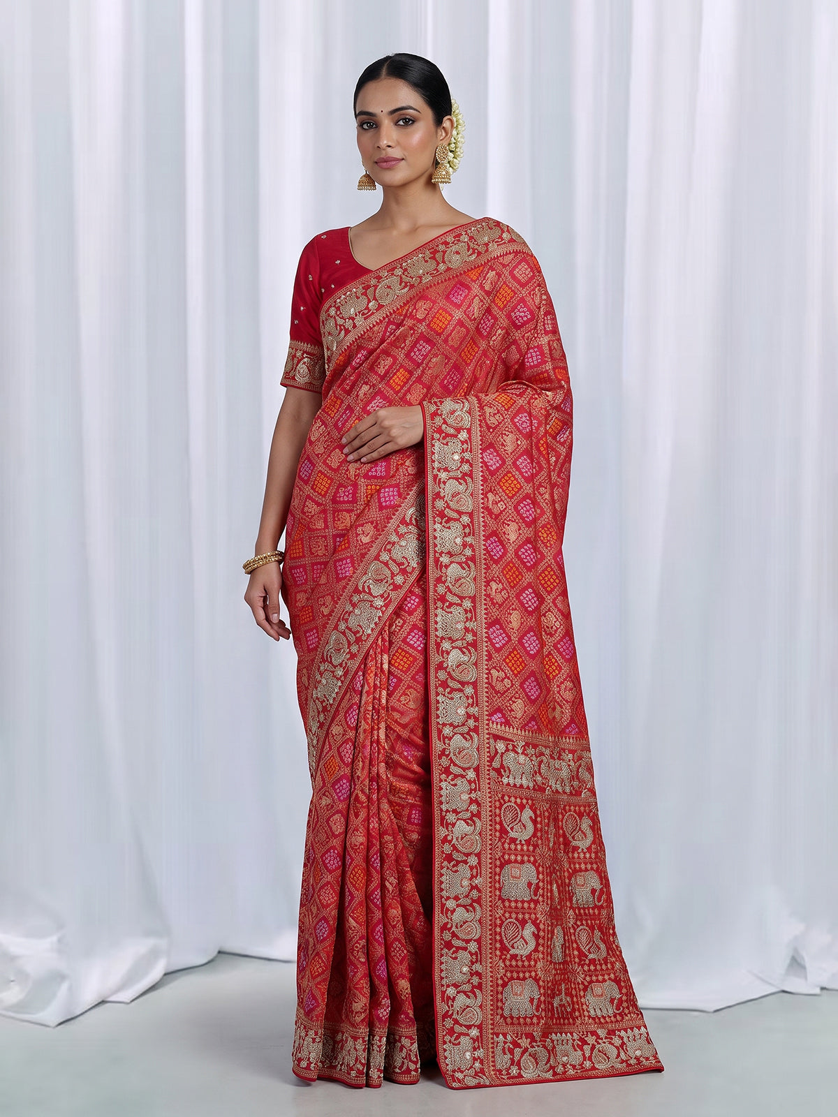 Rani pink bandhani georgette designer saree