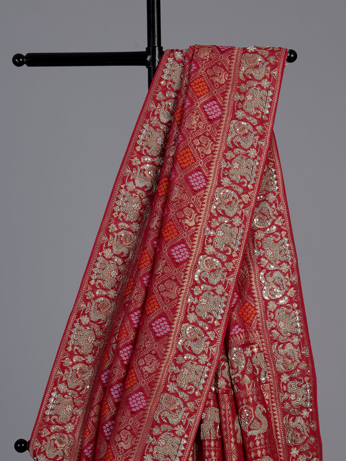 Rani pink bandhani georgette designer saree